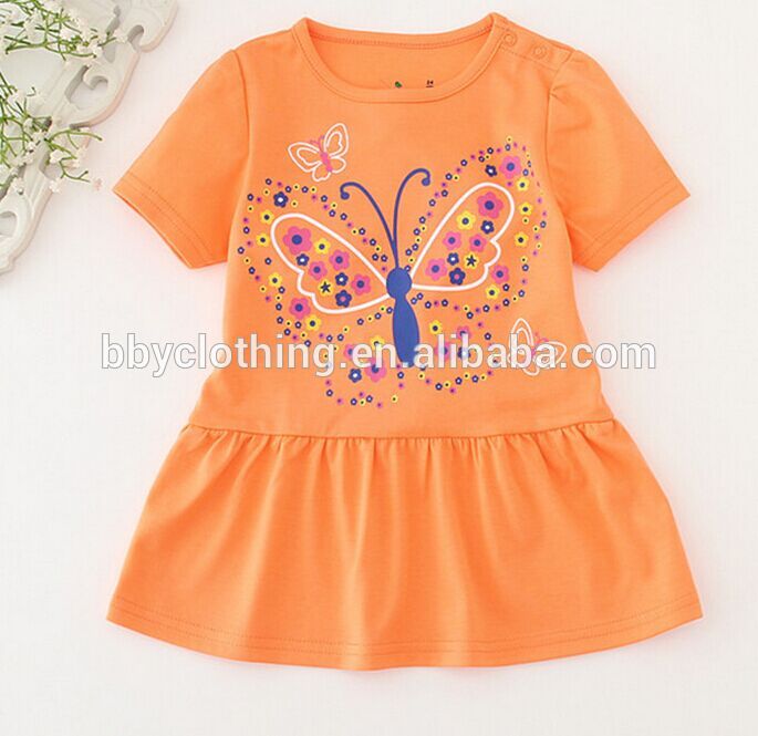 女の赤ちゃん幼児幼児の女の子tシャツ印刷でオレンジ色、女の子フリルtシャツ-キッズ服　Tシャツ問屋・仕入れ・卸・卸売り
