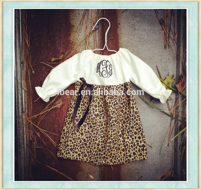 子供ブティック服クリスマスドレスモノグラムヒョウチュニックドレスfor7year古い子供smocked子供服卸売-ジュニア服（女）スカート問屋・仕入れ・卸・卸売り