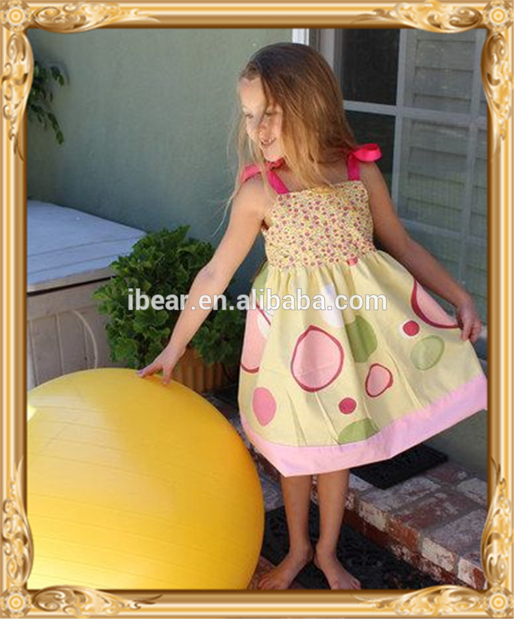 Smocked子供frocksデザインパーティードレス用7年古い女の子幼児女の子smockedポルカドットドレス-ジュニア服（女）スカート問屋・仕入れ・卸・卸売り