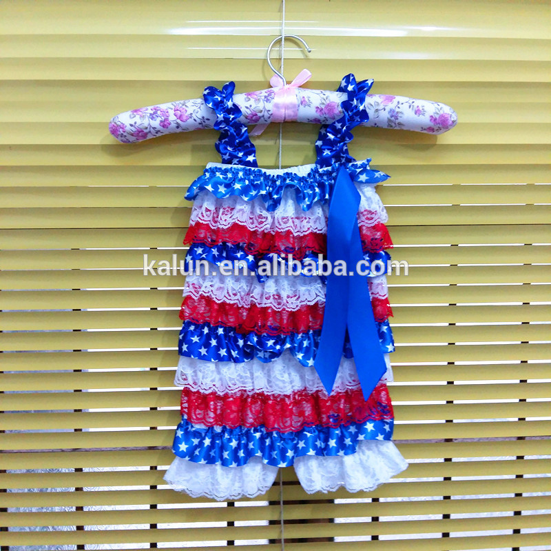 7月4日赤白と青のサテンフリルpettiロンパー付きストラップと蝶祭り5個ロット愛国的なロンパー-ジュニア服（女）スカート問屋・仕入れ・卸・卸売り