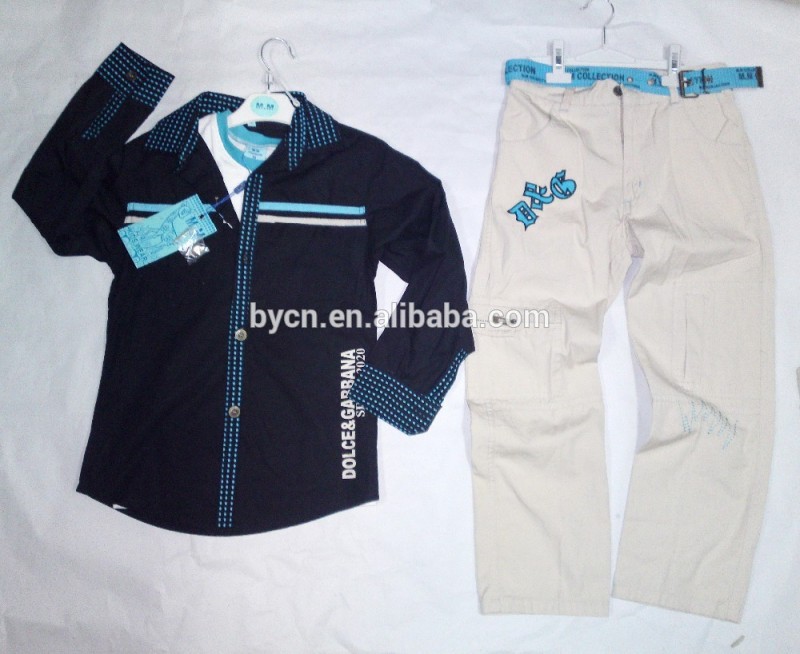 男の子2ピースセット格子縞のシャツ+コットンパンツ# BYB2PC0629222-1-キッズ服　セット問屋・仕入れ・卸・卸売り