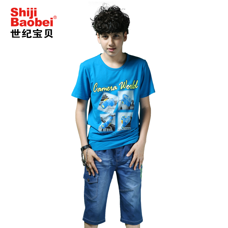 熱い販売の! 夏のレジャースタイル2015セット男の子の綿の男の子の服をt- shirt+jeansセットストック-キッズ服　セット問屋・仕入れ・卸・卸売り