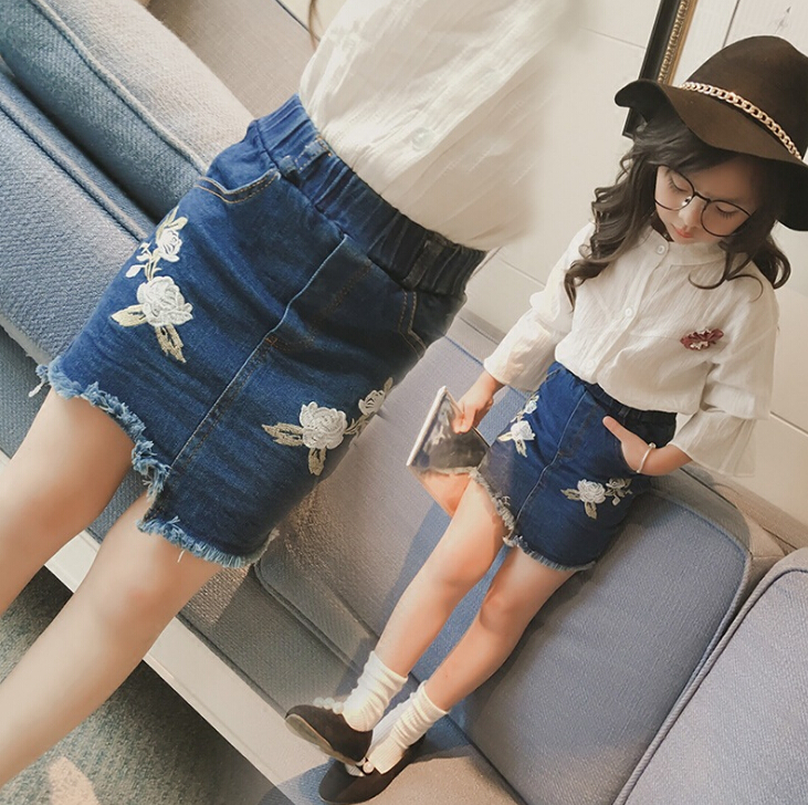 美しい刺繍スカート女の子のためのデニムスカート-ジュニア服（女）スカート問屋・仕入れ・卸・卸売り