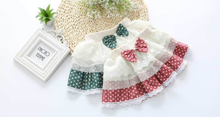 韓国の人気ドット弓レーススプライスガーゼかわいい女の子スカートBQ3278-ジュニア服（女）スカート問屋・仕入れ・卸・卸売り