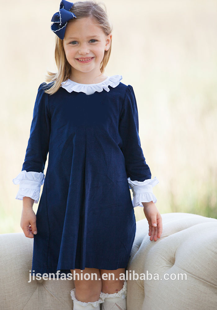 フリル周り首海軍学校コーデュロイ秋赤ちゃんガールドレス-ジュニア服（女）ドレス問屋・仕入れ・卸・卸売り