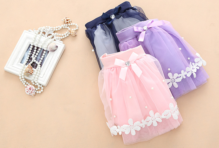 新しい夏の女の子ビーズレース弓ガーゼスカート子供服卸売BQ3273-ジュニア服（女）スカート問屋・仕入れ・卸・卸売り