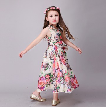 長い女の子ドレスdesigin 3dフラワープリントボヘミアプリンセスドレス最新スタイル子供ドレスq0023-ジュニア服（女）ドレス問屋・仕入れ・卸・卸売り