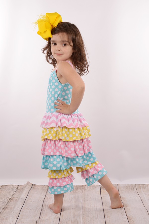 フリルプリントトップとパンツセット色の女の子&幼児16424-3-キッズ服　セット問屋・仕入れ・卸・卸売り