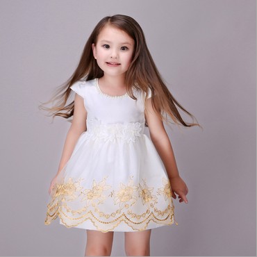 2016新しいホワイトキャップスリーブ刺繍王子子供ドレスq-ジュニア服（女）ドレス問屋・仕入れ・卸・卸売り