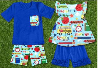 2016夏バック·トゥ·スクール衣装女の子/男の子かわいい服星鉛筆デザイン子供服セットベビー子供服-キッズ服　セット問屋・仕入れ・卸・卸売り