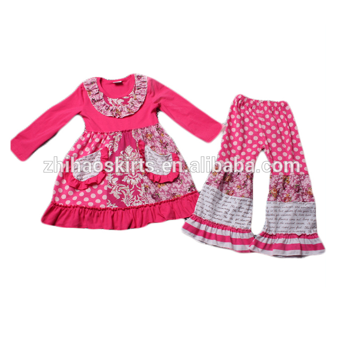 良い品質カスタマイズされたホットピンクの女の子カジュアル摩耗冬ロングオーガニックコットン子供服-キッズ服　セット問屋・仕入れ・卸・卸売り