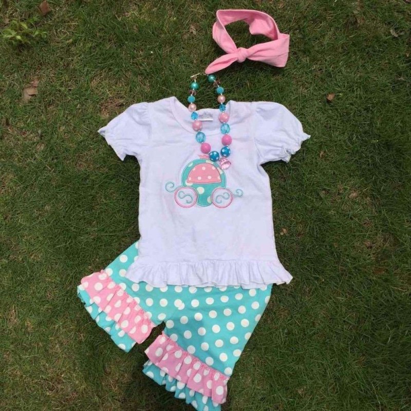 熱い販売の女の子服セット子供服スーツ子供半袖フリルブティックセットでマッチングネックレスとヘッドバンド-問屋・仕入れ・卸・卸売り