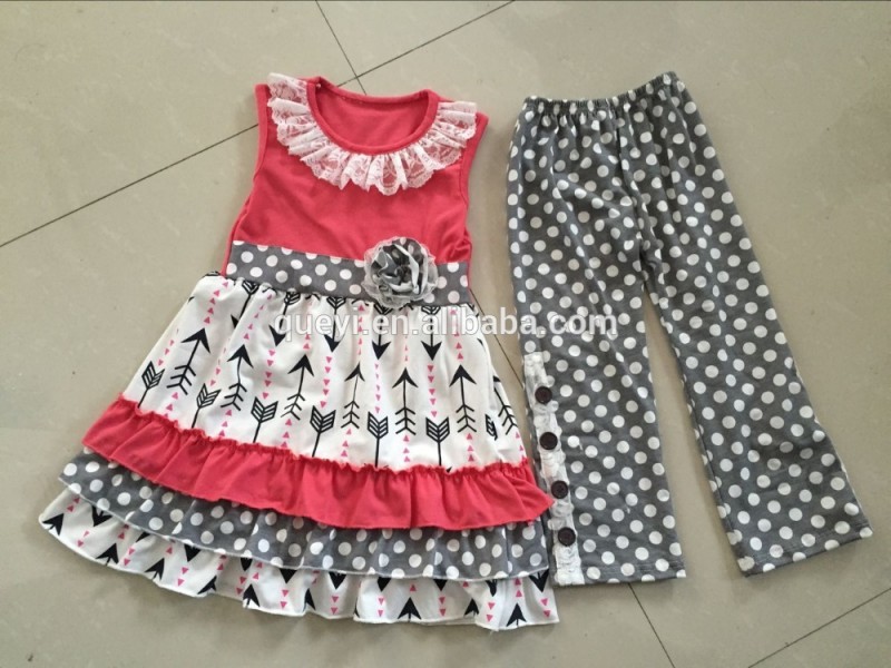 高品質ベビー服赤ちゃん女の子服ブティック子供服工場で矢印レースセットキッズクスクスムーン服セット-キッズ服　セット問屋・仕入れ・卸・卸売り
