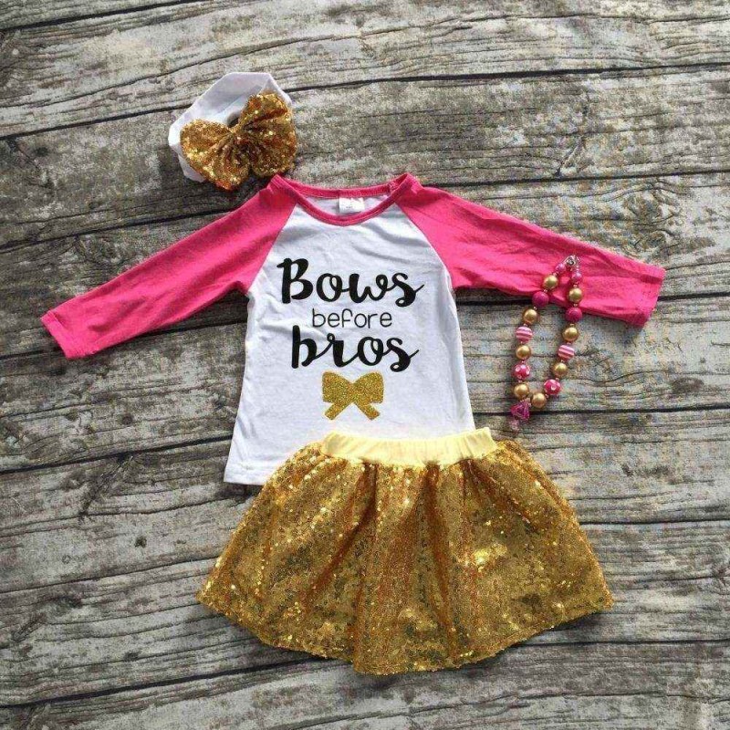 赤ちゃん女の子秋服ベビー女の子ブティック服女の子トップ付きakirtsセットでmathicnネックレスとヘッドバンド-キッズ服　セット問屋・仕入れ・卸・卸売り