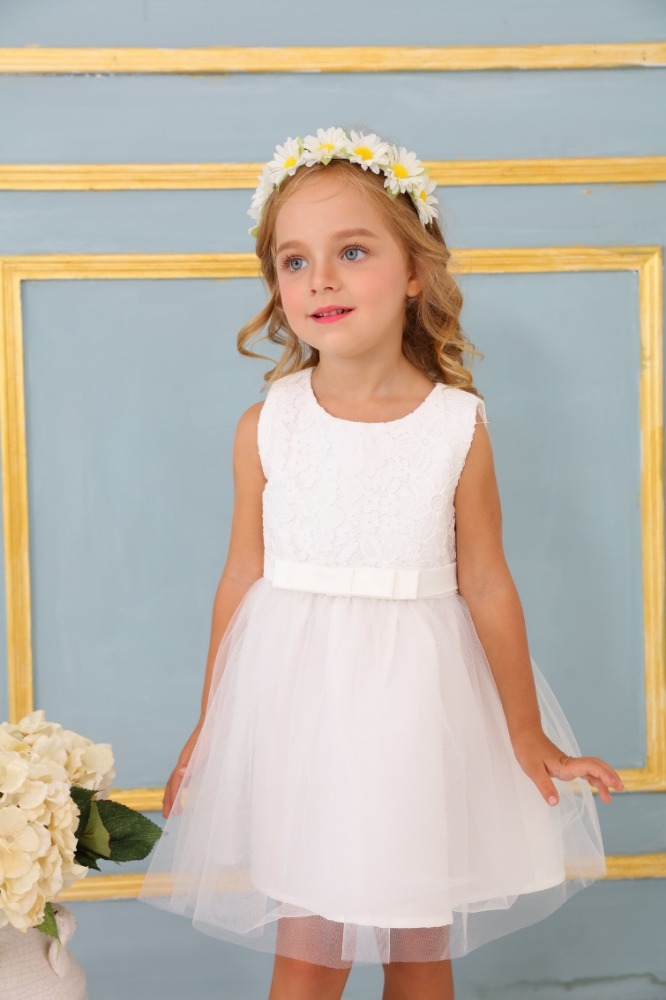 ホワイトレースとメッシュデザイナーワンピース女の子パーティードレス-ジュニア服（女）ドレス問屋・仕入れ・卸・卸売り