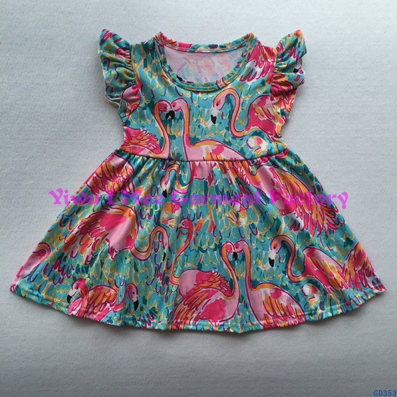 こうるさい夏子frocks服ブティックremakes幼児女の子フラミンゴプリントウォドレスでフリルGD353-ジュニア服（女）ドレス問屋・仕入れ・卸・卸売り