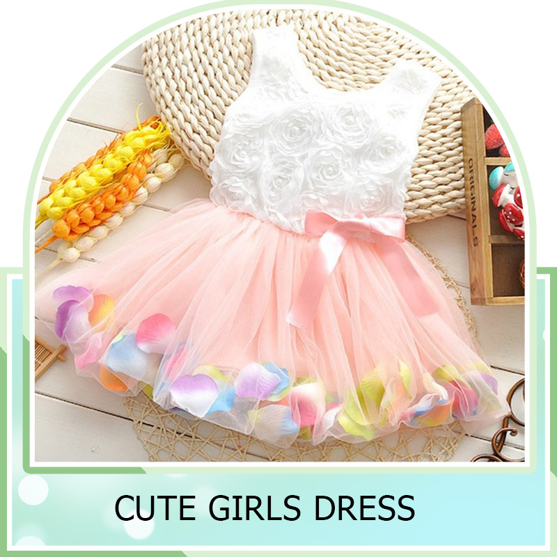 女の子ピンクローズ花びら裾ドレス女の子花服6異なる色かわいい子供服プリンセスチュチュドレスvestidosティス-問屋・仕入れ・卸・卸売り