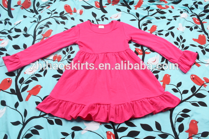 赤ちゃんの女の子パーティー着用ドレス卸売無地ロングスリーブコットン子供ドレス-ジュニア服（女）ドレス問屋・仕入れ・卸・卸売り