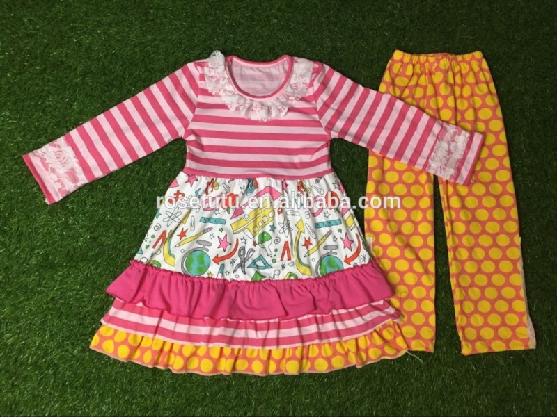 ホット販売最新子供綿フロックスーツデザイン子供服女の子のドレスフリル衣装赤ちゃん花ドレスセットバックに学校-キッズ服　セット問屋・仕入れ・卸・卸売り