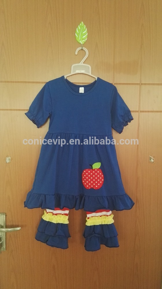 女の子服卸売アップル刺繍子供学校に戻って衣装-キッズ服　セット問屋・仕入れ・卸・卸売り