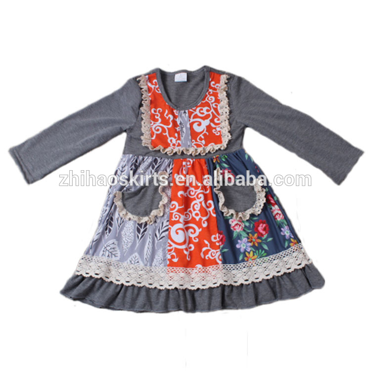 冬の長い袖グレーコットンドレスデザイン十代の女の子女の子誕生日ドレス-ジュニア服（女）ドレス問屋・仕入れ・卸・卸売り