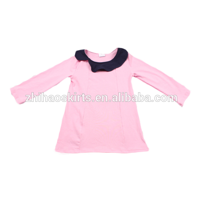 秋の短いピンクとブラウンフリル周り首キッズカジュアルウェア女の子パーティードレス-ジュニア服（女）ドレス問屋・仕入れ・卸・卸売り
