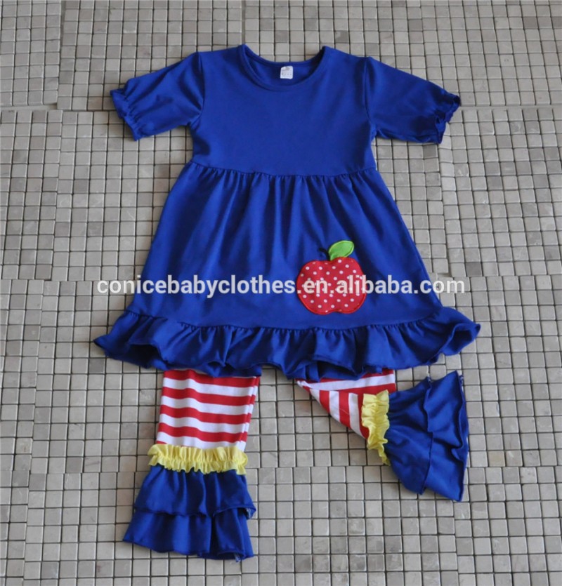 学生幼稚園学校に戻って服リメイク女の子アップル刺繍フリル衣装-キッズ服　セット問屋・仕入れ・卸・卸売り