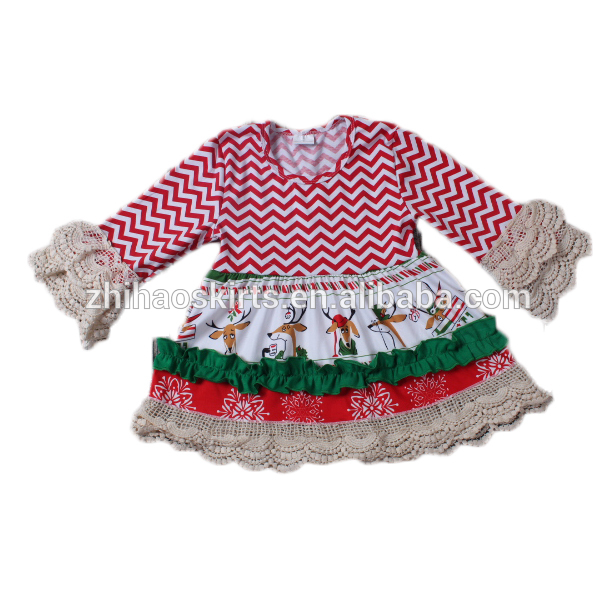 クリスマスブティック女の子ドレス赤シェブロン長袖クリスマスドレス女の子のコットンドレス-ジュニア服（女）ドレス問屋・仕入れ・卸・卸売り