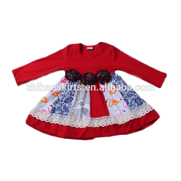 子供パーティードレスレッドロングスリーブ花柄ボトムで3花女の赤ちゃんのプリンセスドレス-ジュニア服（女）ドレス問屋・仕入れ・卸・卸売り