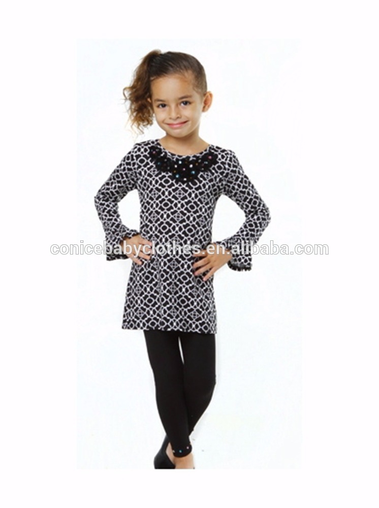 2016熱い販売秋冬花柄マッチング黒レギンス女の子ブティック衣装-キッズ服　セット問屋・仕入れ・卸・卸売り