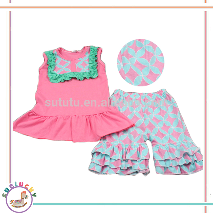 ノースリーブパフィー底とトリプルフリルショーツクリアランスベビー服ブランド名ベビー女の子服-キッズ服　セット問屋・仕入れ・卸・卸売り