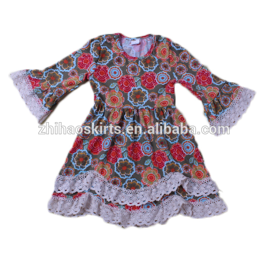 新しいスタイル冬長袖ドレスフローラルプリントドレスでレースフリル誕生日ドレス用女の子-ジュニア服（女）ドレス問屋・仕入れ・卸・卸売り