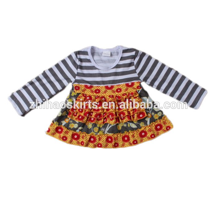 新しいデザイングレーストライプ花柄冬ドレスファンシードレス用赤ちゃん女の子-ジュニア服（女）ドレス問屋・仕入れ・卸・卸売り