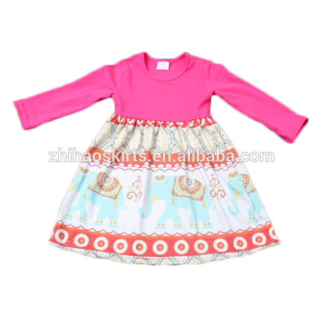ホットピンク若い大人プリント象colorfuleかわいい幼児赤ちゃんの女の子パーティー着用ドレス-ジュニア服（女）ドレス問屋・仕入れ・卸・卸売り