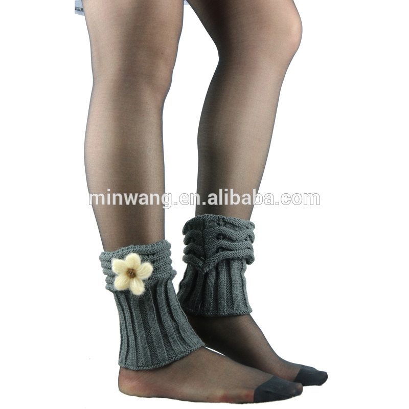 ニーススタイリッシュな女性ブート袖口短いアクリルレッグウォーマー付き花-レッグウォーマ問屋・仕入れ・卸・卸売り