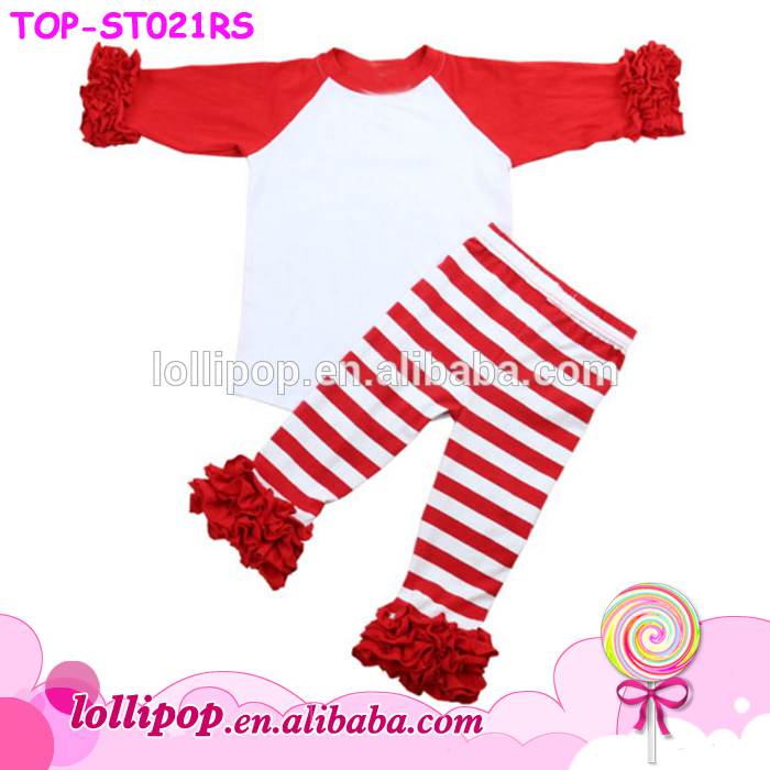 2016赤ちゃん服ファッションキッズ女の子服アイシングフリルラグランtシャツ3/4スリーブトップとストライプパンツ服2ピースセット-キッズ服　セット問屋・仕入れ・卸・卸売り
