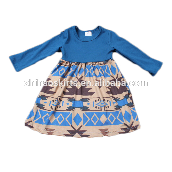 赤ちゃんニット綿ブルー幾何印刷ロングスリーブソフト女の子冬ドレス-ジュニア服（女）ドレス問屋・仕入れ・卸・卸売り