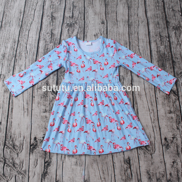 ファッションの女の子パーティードレス勒でフラミンゴデザインドレスsofttextile卸売ベビー服-ジュニア服（女）ドレス問屋・仕入れ・卸・卸売り