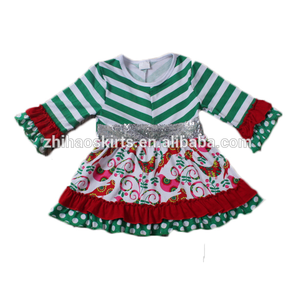 若い女の子クリスマス赤いストライプ印刷柔らかい綿スパンコールサッシュ子ベビードレスモデル-ジュニア服（女）ドレス問屋・仕入れ・卸・卸売り