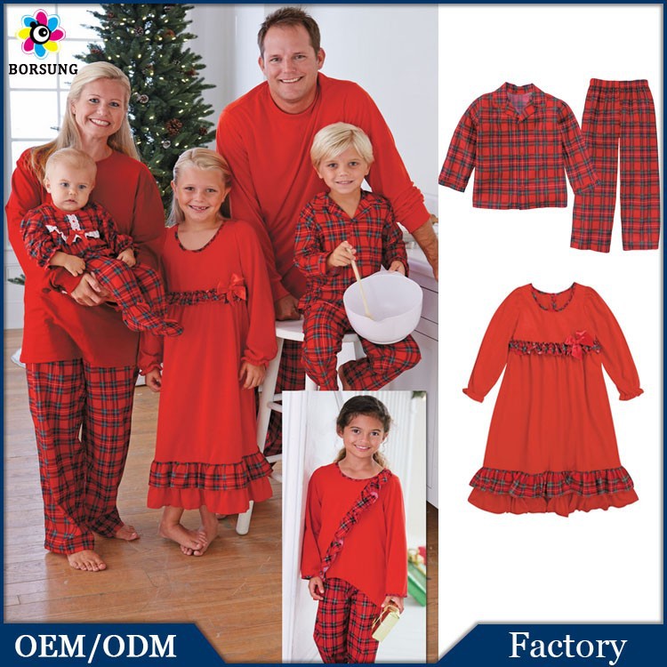 最新のマッチングcottinfrocksデザイン赤クリスマスの格子縞の家族のクリスマスパジャマパジャマ-キッズ服　セット問屋・仕入れ・卸・卸売り