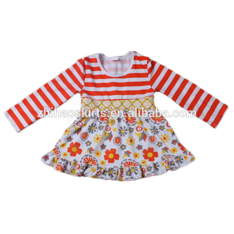 アメリカンスタイルオレンジストライプトップ花スカート子供子供カジュアル女の子コットンドレス-ジュニア服（女）ドレス問屋・仕入れ・卸・卸売り
