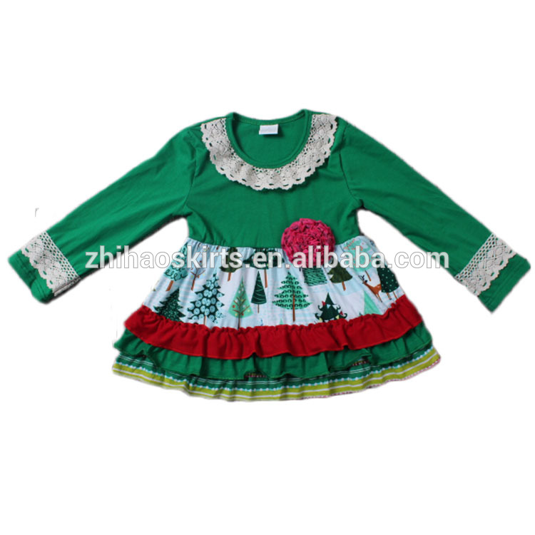 かわいいクリスマスサンタツリーグリーンドレス綿レースフリル女の赤ちゃんフリルドレス-ジュニア服（女）ドレス問屋・仕入れ・卸・卸売り