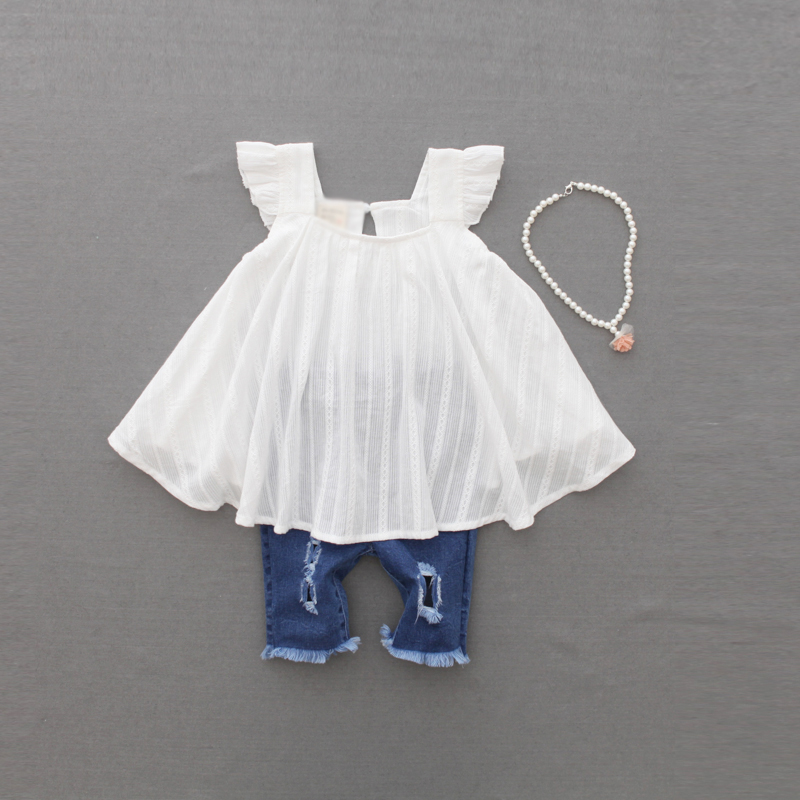 2016ベストセラー子供ブティックスーツ夏の女の子の服白いシャツとジャンパンツhz luomai-キッズ服　セット問屋・仕入れ・卸・卸売り