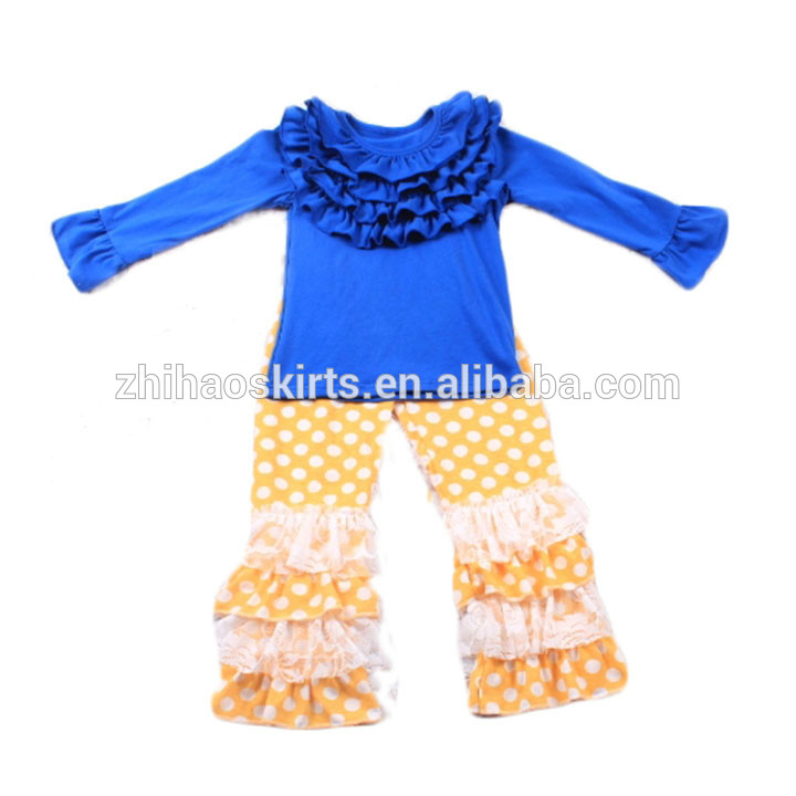 秋のブティックセット赤ちゃん女の子衣装ブルートップマッチ黄色水玉パンツ赤ちゃん服卸売-キッズ服　セット問屋・仕入れ・卸・卸売り