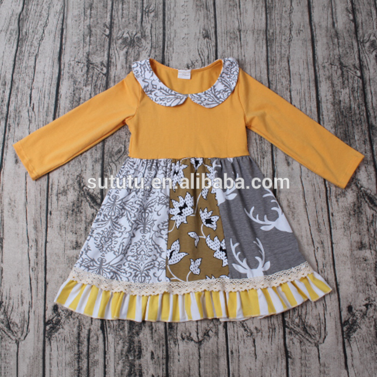 スー幸運新しいスタイルイエロードレスと関節女の子ブティック服冬2016セット-ジュニア服（女）ドレス問屋・仕入れ・卸・卸売り