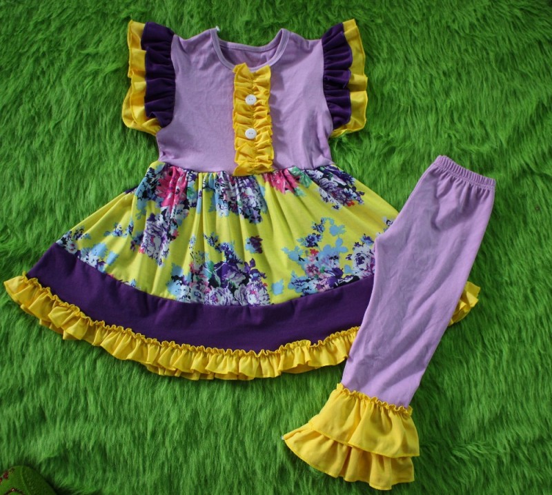 新しい到着2016赤ちゃん女の子秋ノースリーブセット花印刷ブティックファンシー夏の服セット-キッズ服　セット問屋・仕入れ・卸・卸売り
