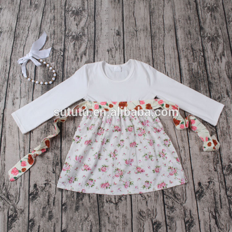 ファッションの女の子パーティードレス白いドレスで花と持ってリボンカラフルな子供frocksデザイン-ジュニア服（女）ドレス問屋・仕入れ・卸・卸売り