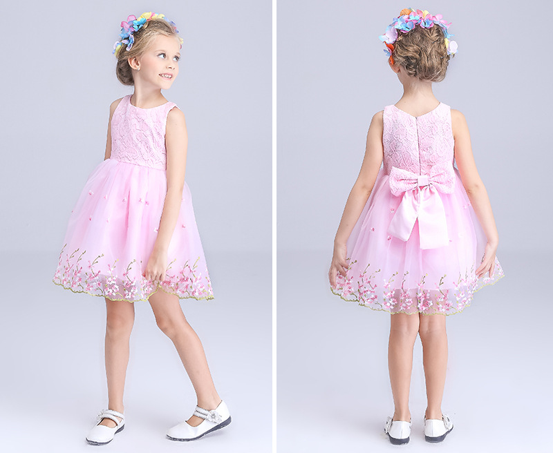 リトル女の子ピンク&ホワイトレーストップoganzaチュール夏ドレス-ジュニア服（女）ドレス問屋・仕入れ・卸・卸売り