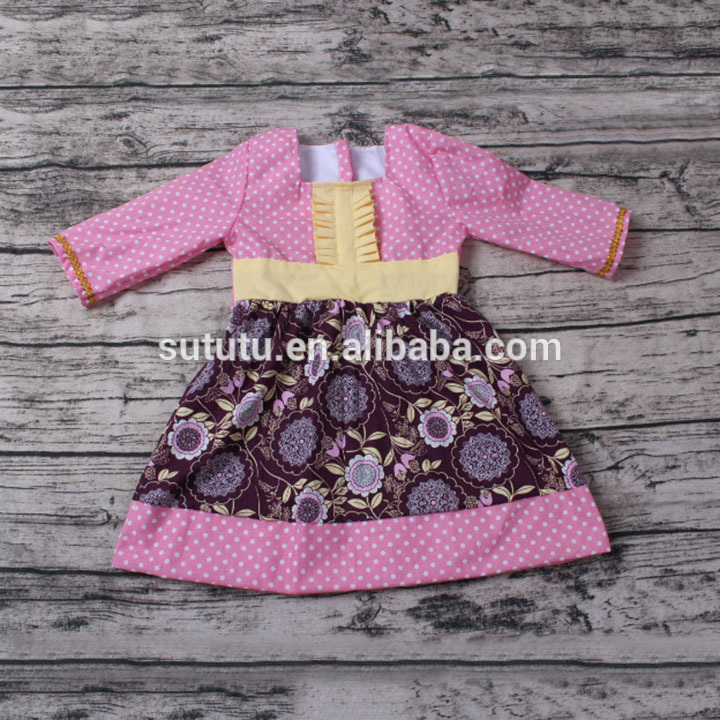 子供綿frocksデザインピンクderss白斑と持って花赤ちゃん女の子のドレス冬-ジュニア服（女）ドレス問屋・仕入れ・卸・卸売り