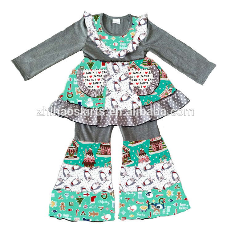 2016ベストセラークリスマスプリント有機新生児ベビー服ラブリー女の子ブティック服-キッズ服　セット問屋・仕入れ・卸・卸売り